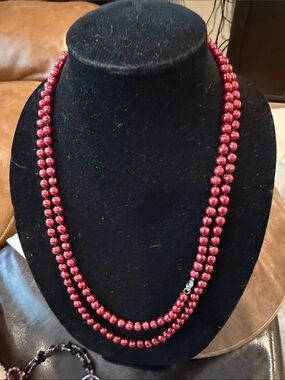 Red Double-Strand Beaded Necklace - Women Jewelry
